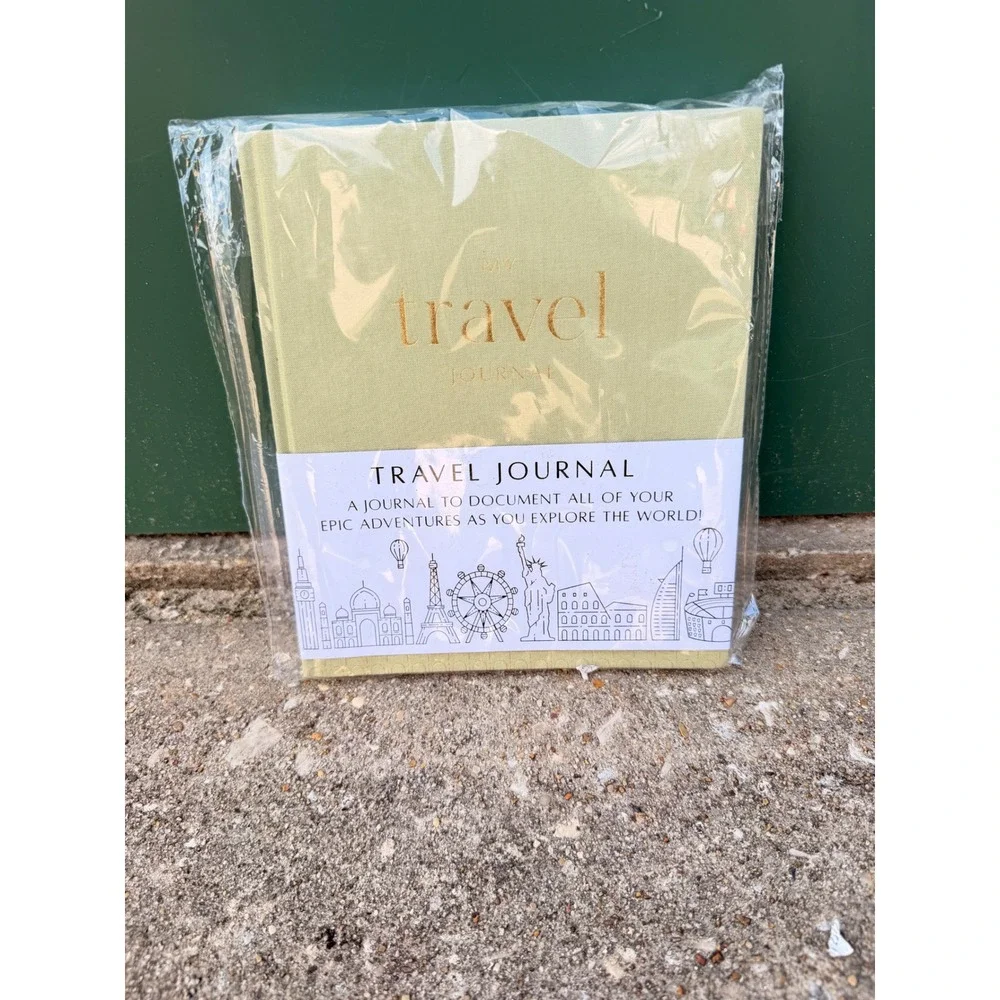 My Travel Journal Sage Green Linen Hardcover Guided Planner 200+ Pages 9x7.5 NEW